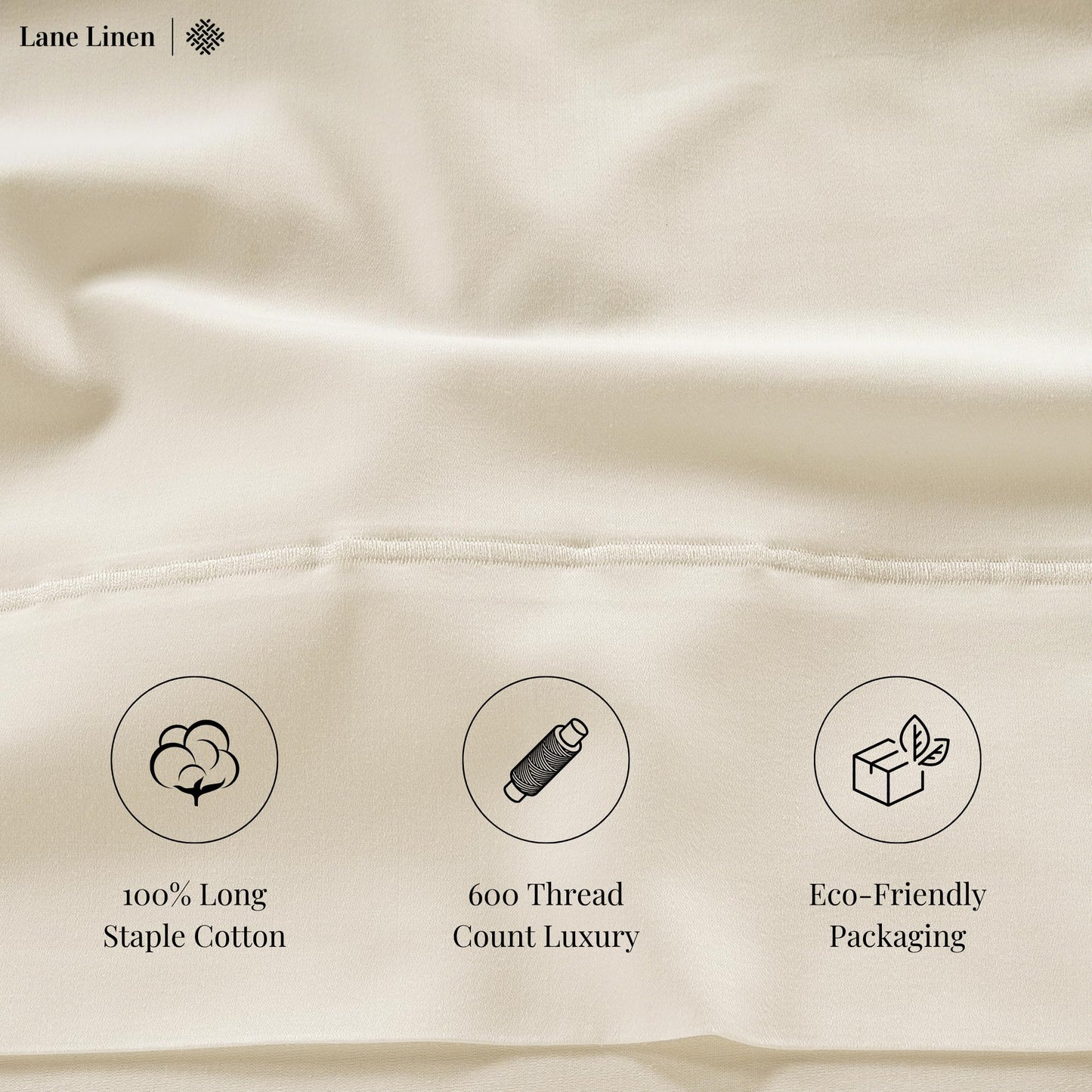 LANE LINEN 600 Thread Count Full-Size Sheet Set – 100% Cotton Sateen – Deep Pocket Ivory Bed Sheets (4-Piece)