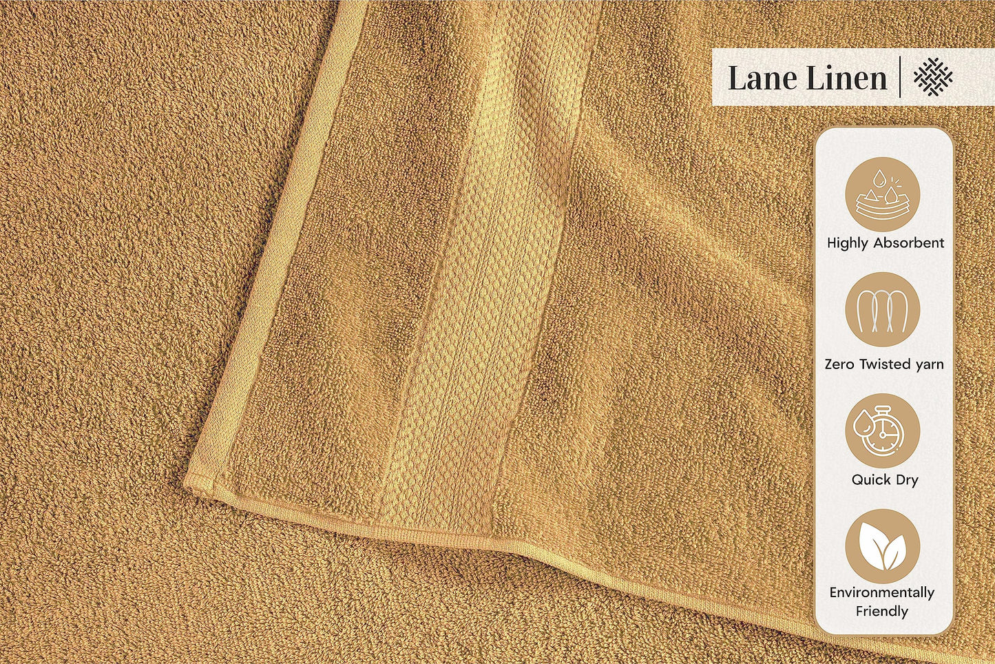 LANE LINEN 24-Piece Cotton Towel Set – Pale Khaki – Bath Sheets, Towels, Hand Towels, Washcloths & Fingertip Towels – Soft, Absorbent 100% Cotton