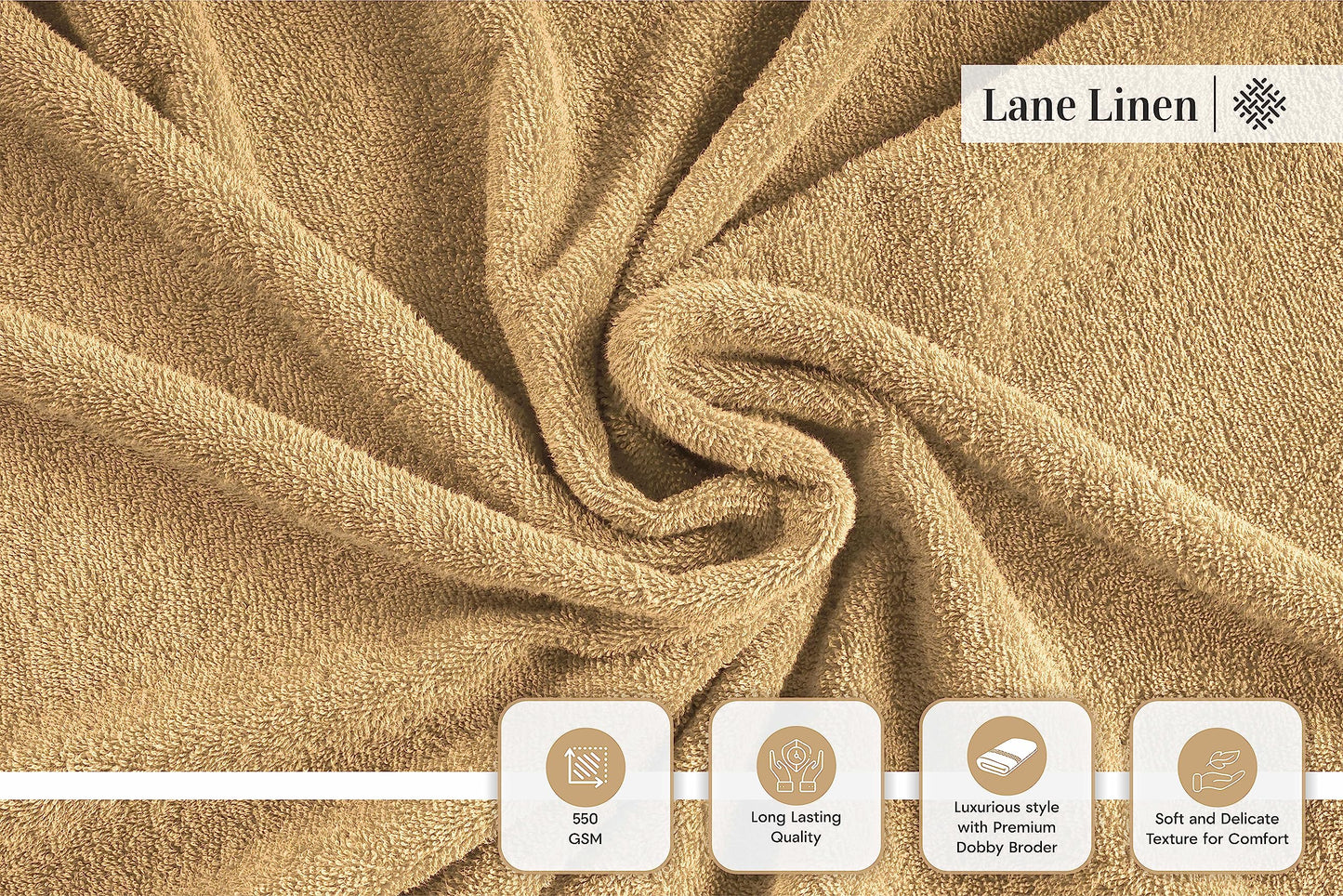 LANE LINEN 24-Piece Cotton Towel Set – Pale Khaki – Bath Sheets, Towels, Hand Towels, Washcloths & Fingertip Towels – Soft, Absorbent 100% Cotton