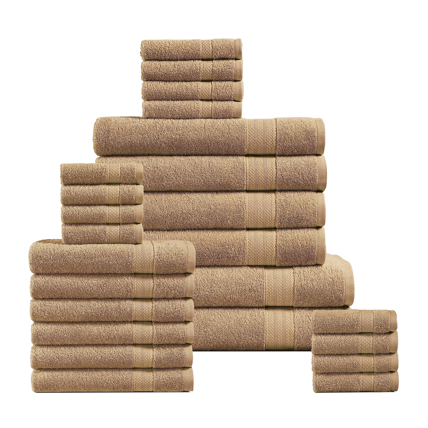 24 piece Towels for Bathroom - 100% Cotton Zero Twist, Oversized Bath Towels, Quick dry Spa Towels, 2 Extra Large Bath Sheet, 4 Bath Towel, 6 Hand Towel, 8 Wash Cloths,4 Fingertip Towels - Pale Khaki