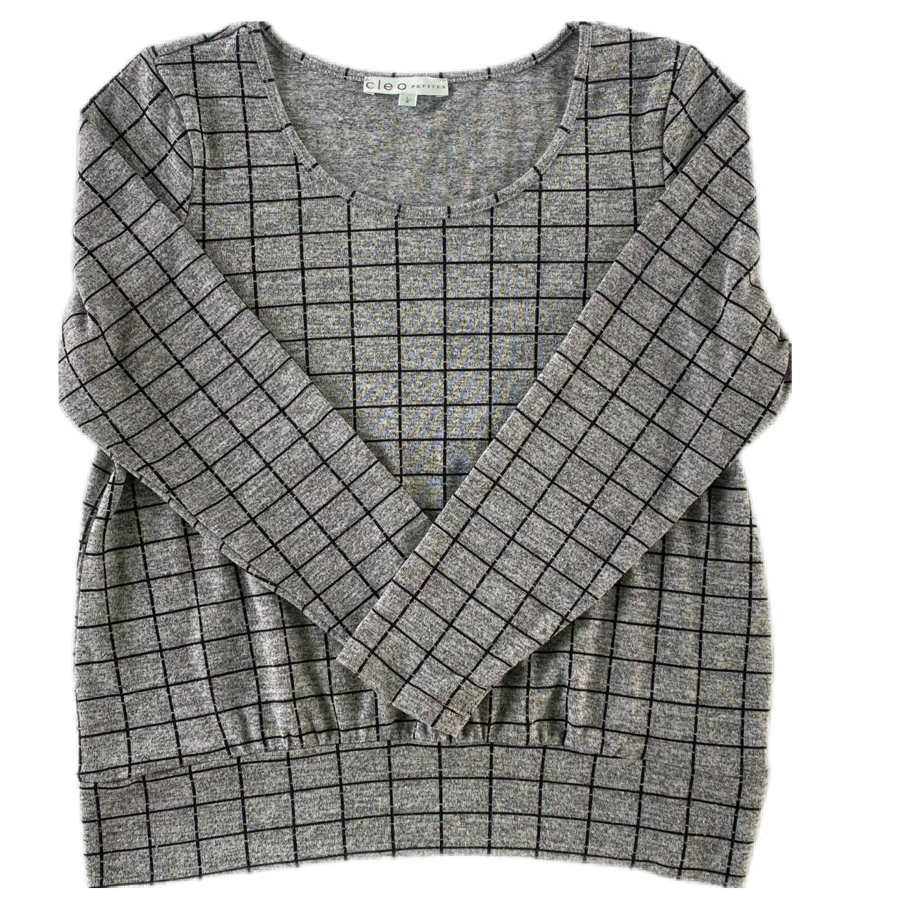 Women's Windowpane Grid Print Sweater – Soft & Stretchy – Size Large (Cleo)front view