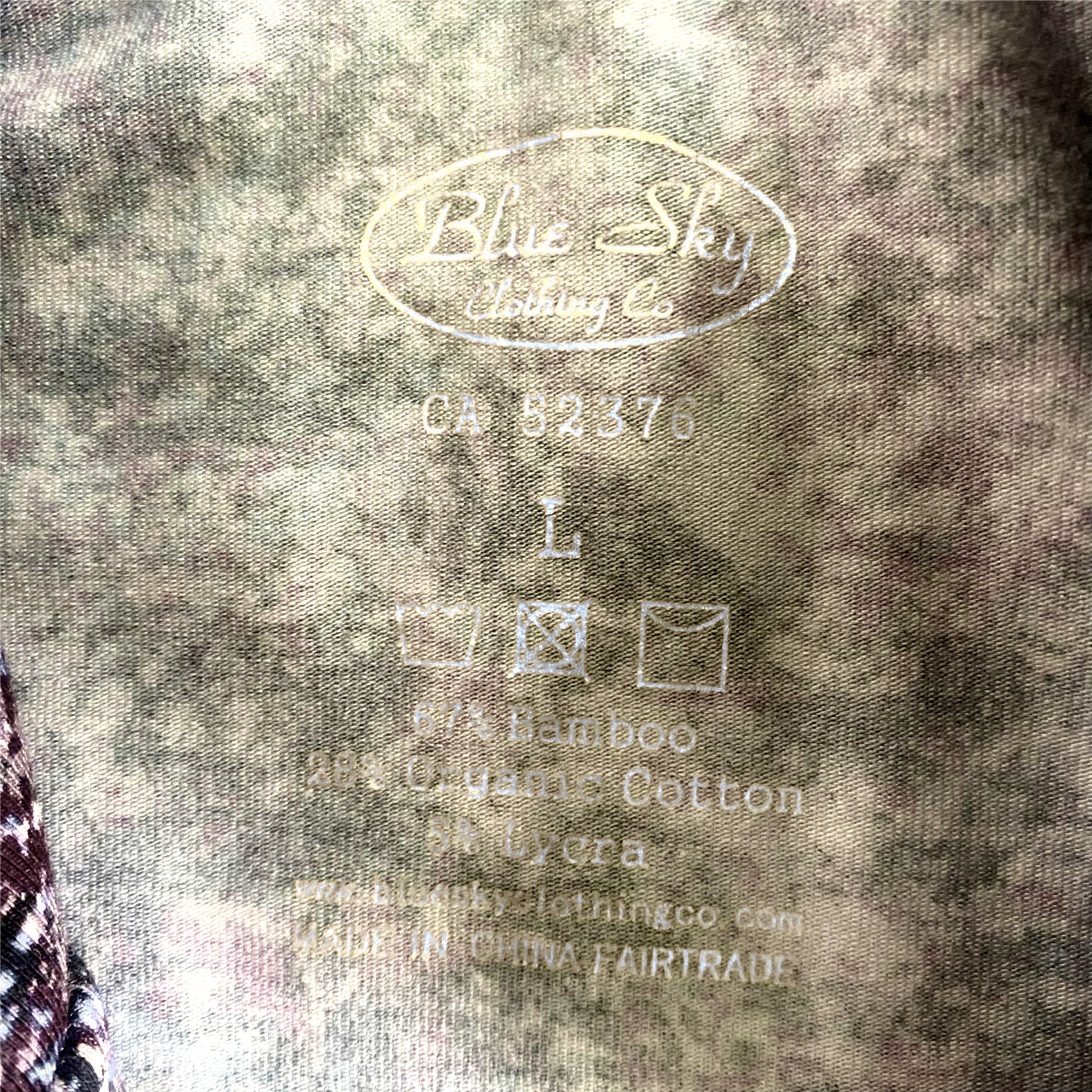 Blue Sky Clothing Co. Women’s Bamboo Cotton Zip-Up Jacket, Eco-Friendly Activewear, Size L garment label