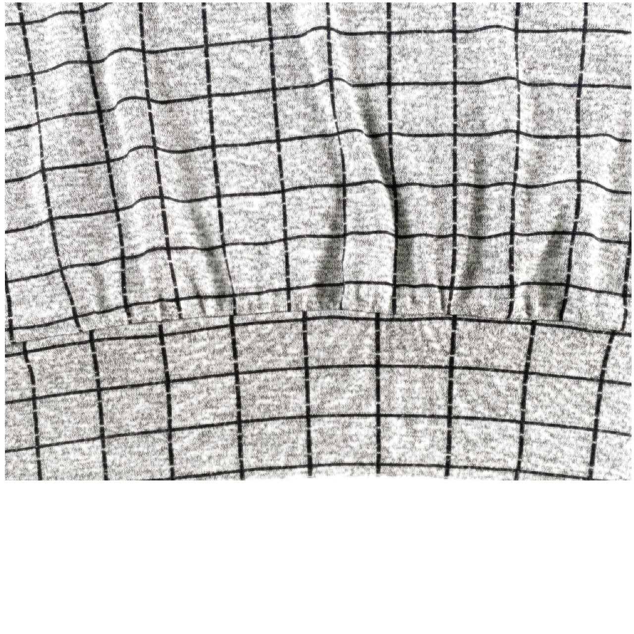 Women's Windowpane Grid Print Sweater – Soft & Stretchy – Size Large (Cleo)close up of the hemline