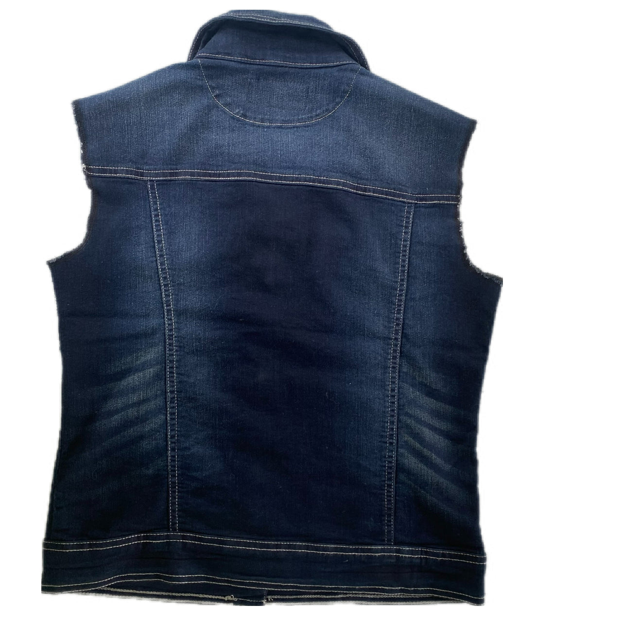 Women's Sleeveless Stretch Denim Vest – Fitted & Edgy – Size Medium (Wallflower)back view