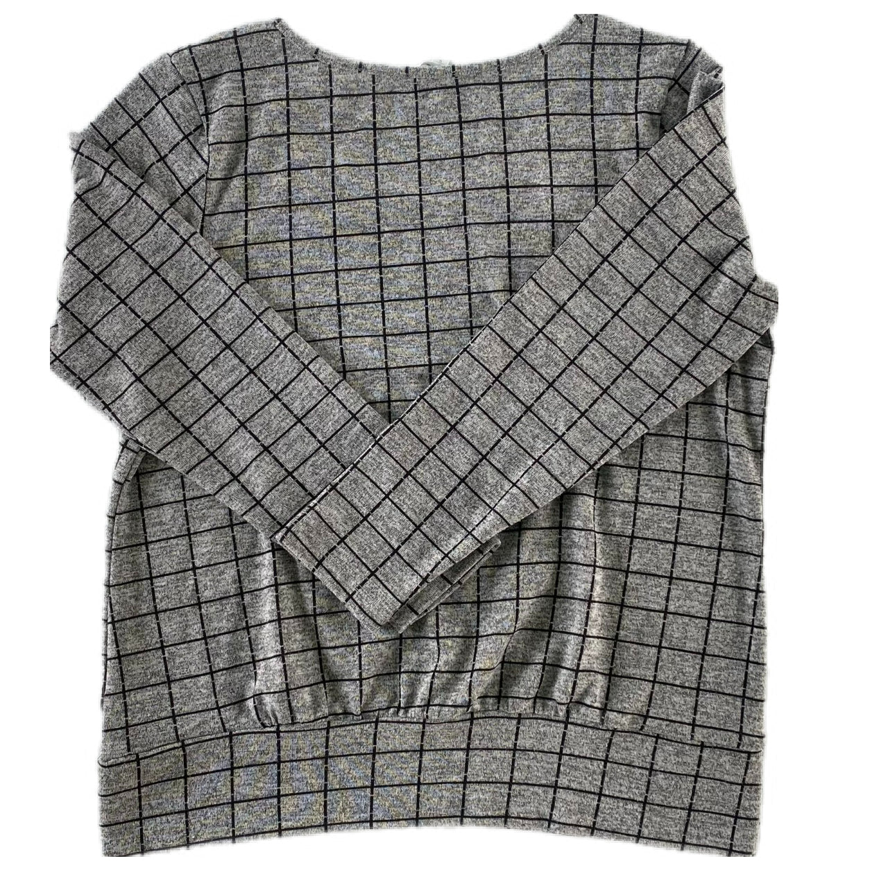 Women's Windowpane Grid Print Sweater – Soft & Stretchy – Size Large (Cleo)back view