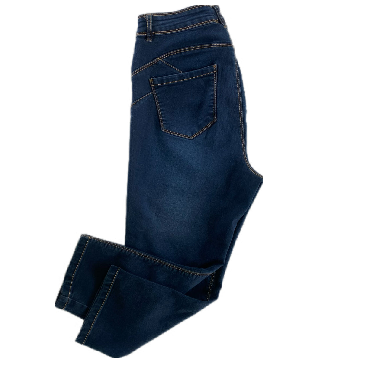 Women's Dark Wash Stretch Denim Capris – Slim Fit & Mid-Rise – Size 8 (Suko)fun folded view