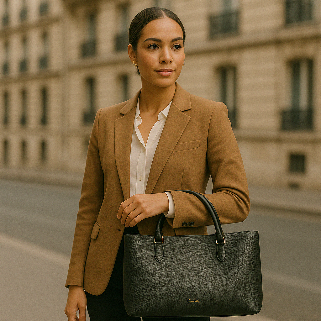 Black Pebbled Tote Purse – Gold Hardware – Dual Handle + Strap (Crossi New York)