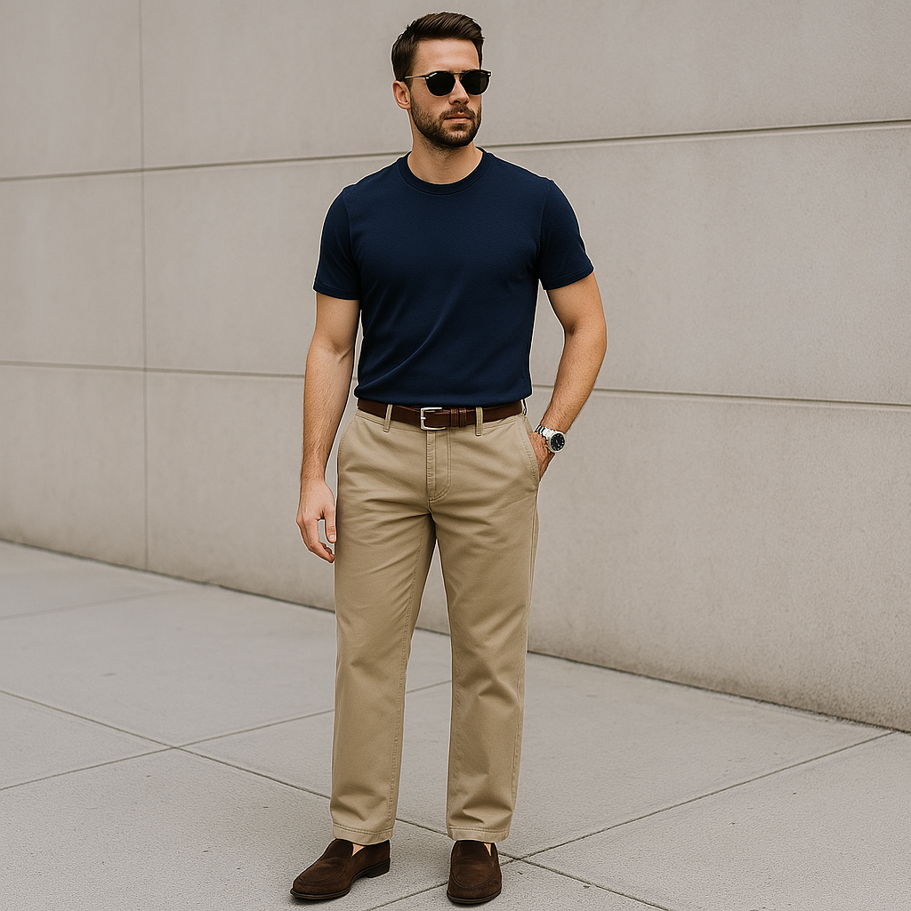 Men’s Khaki Cotton Blend Chino Pants – 36x32 – Stretch Fit (Denver Hayes)