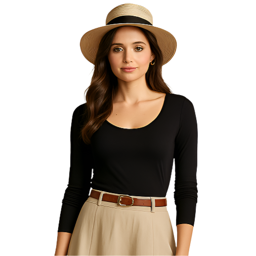 Black Long Sleeve Modal Top – Soft & Stretchy – Size L (Tahari) on ai model
