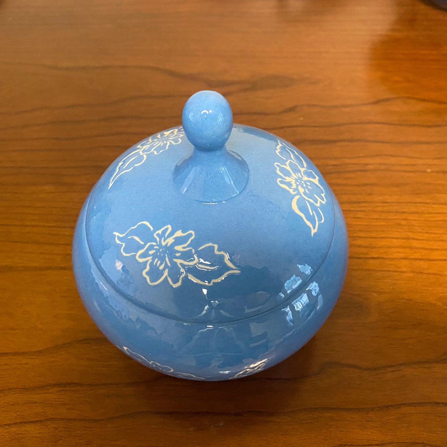 Lidded Decorative Ginger Jar Blue With White Flowers 5"H x 5"W