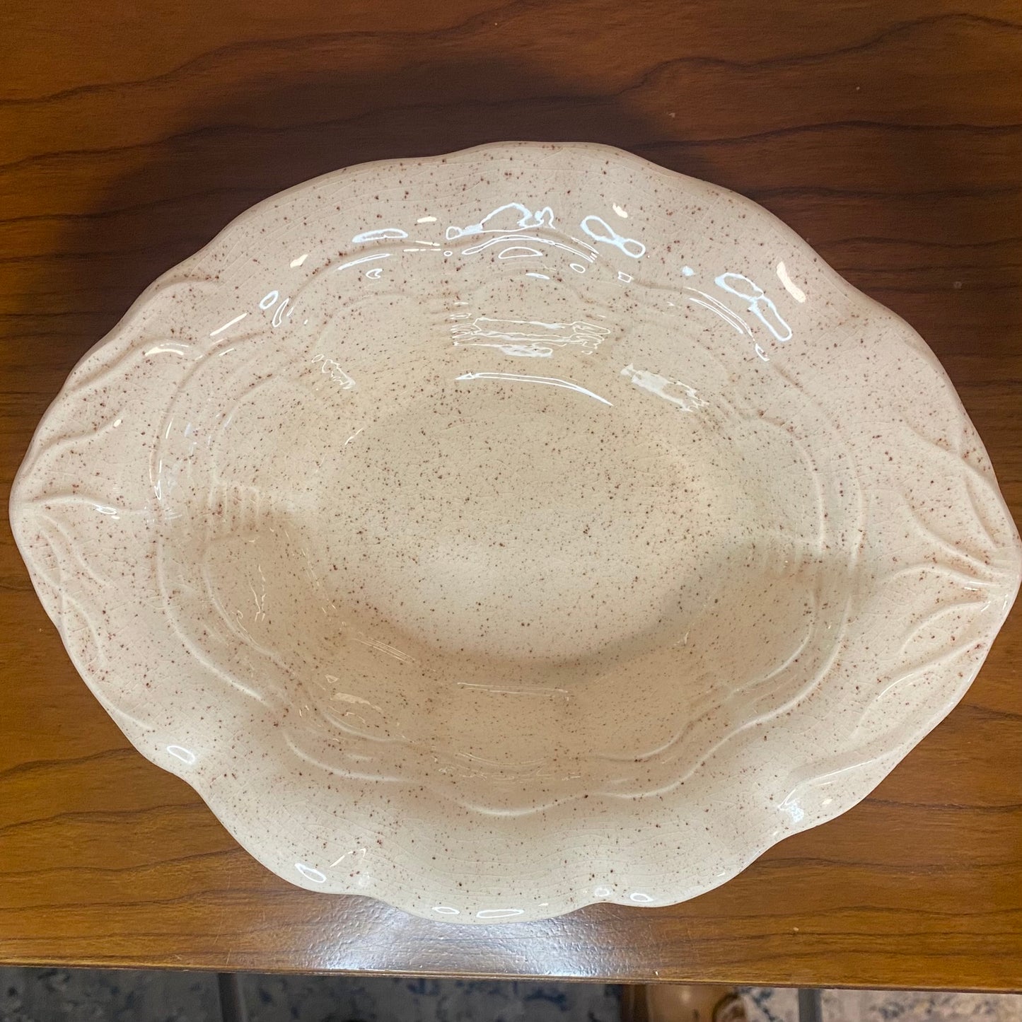 Vintage Ceramic Bowl Cream Speckled 2.5"H x 9.5"W