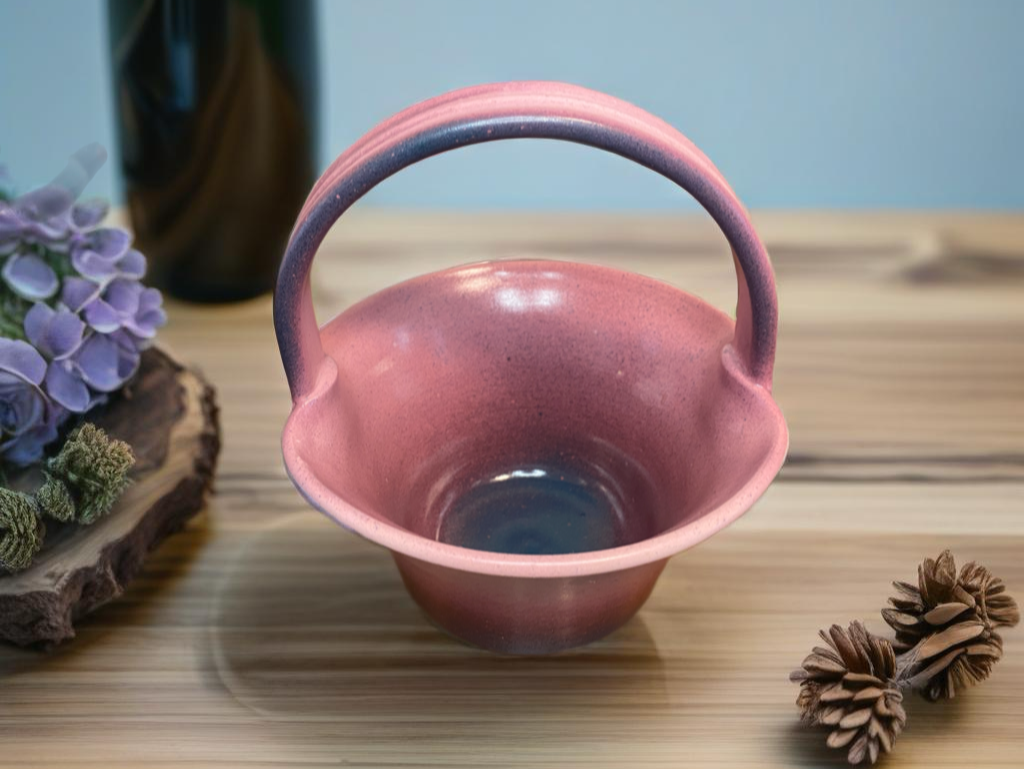 Pottery Basket Pink and Blue 6"H x 5.5"W
