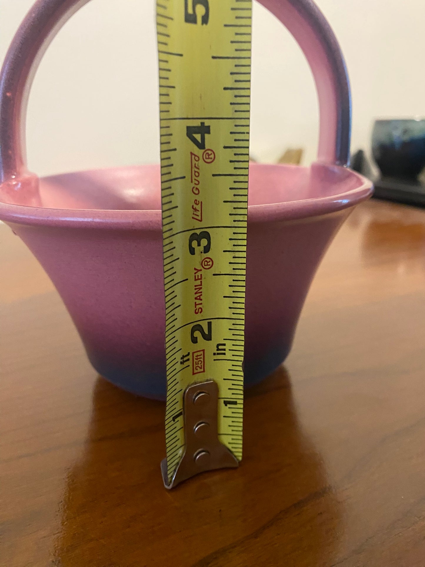 Pottery Basket Pink and Blue 6"H x 5.5"W