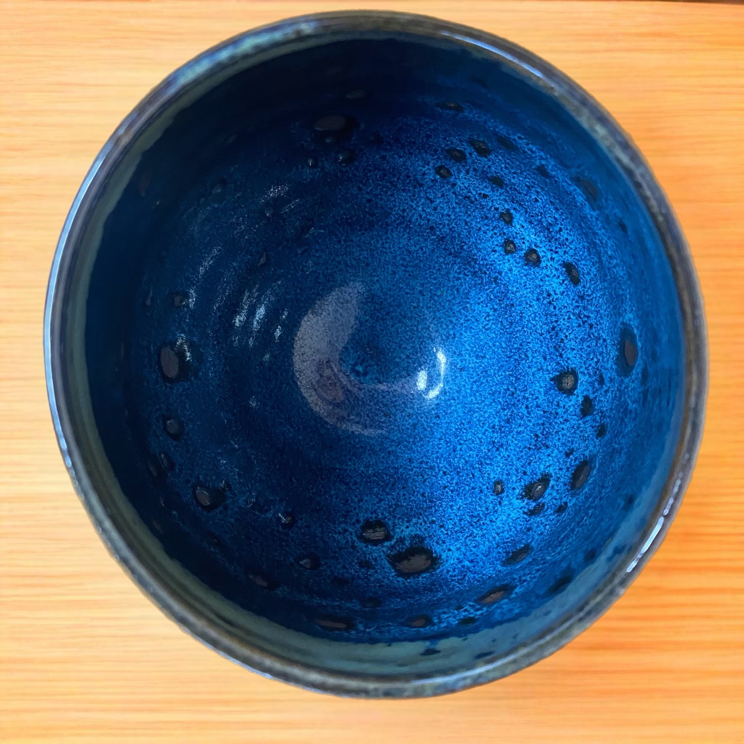 Handmade Pottery Teacup Blue Green Print 3"H x 3"W