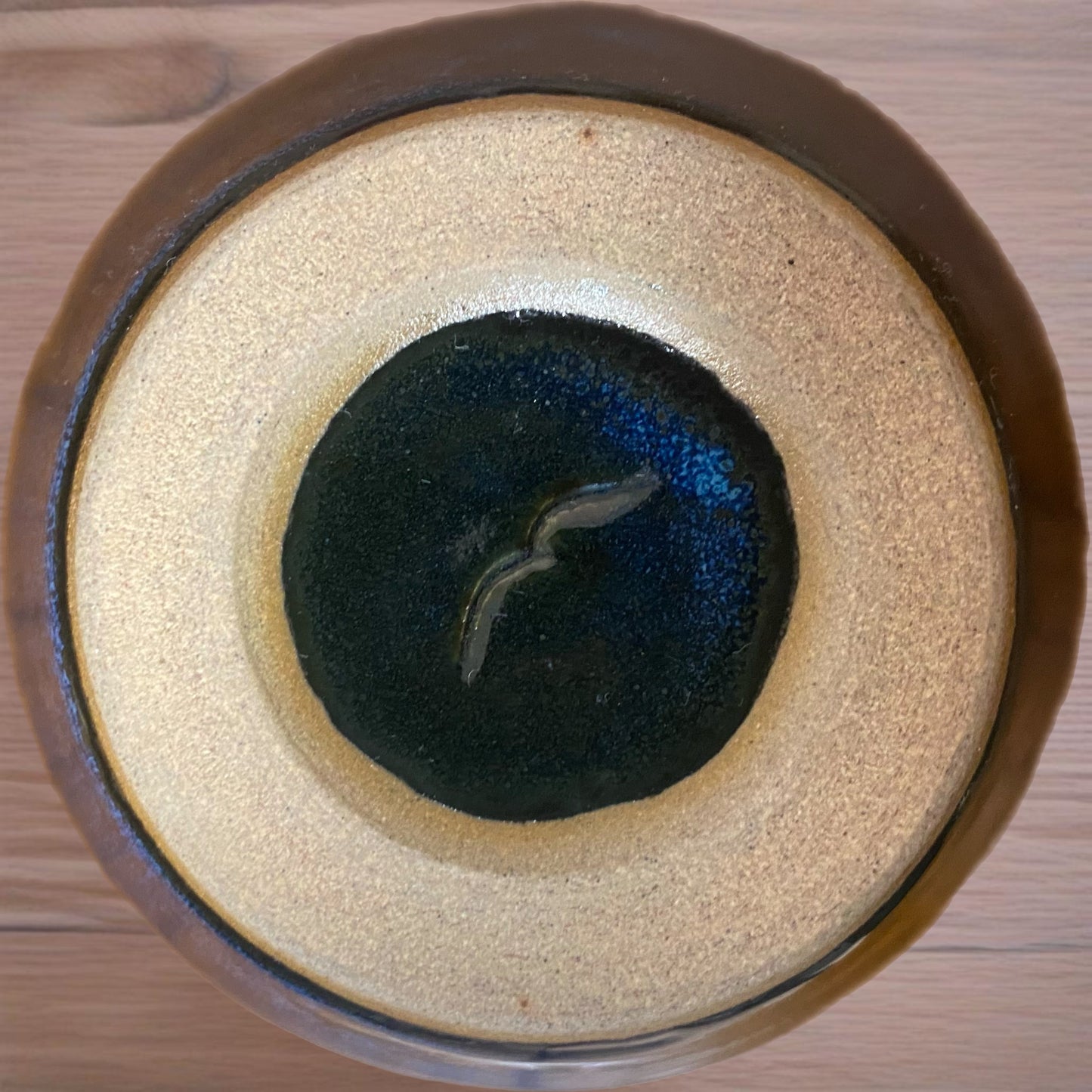 Handmade Pottery Teacup Blue Green Print 3"H x 3"W