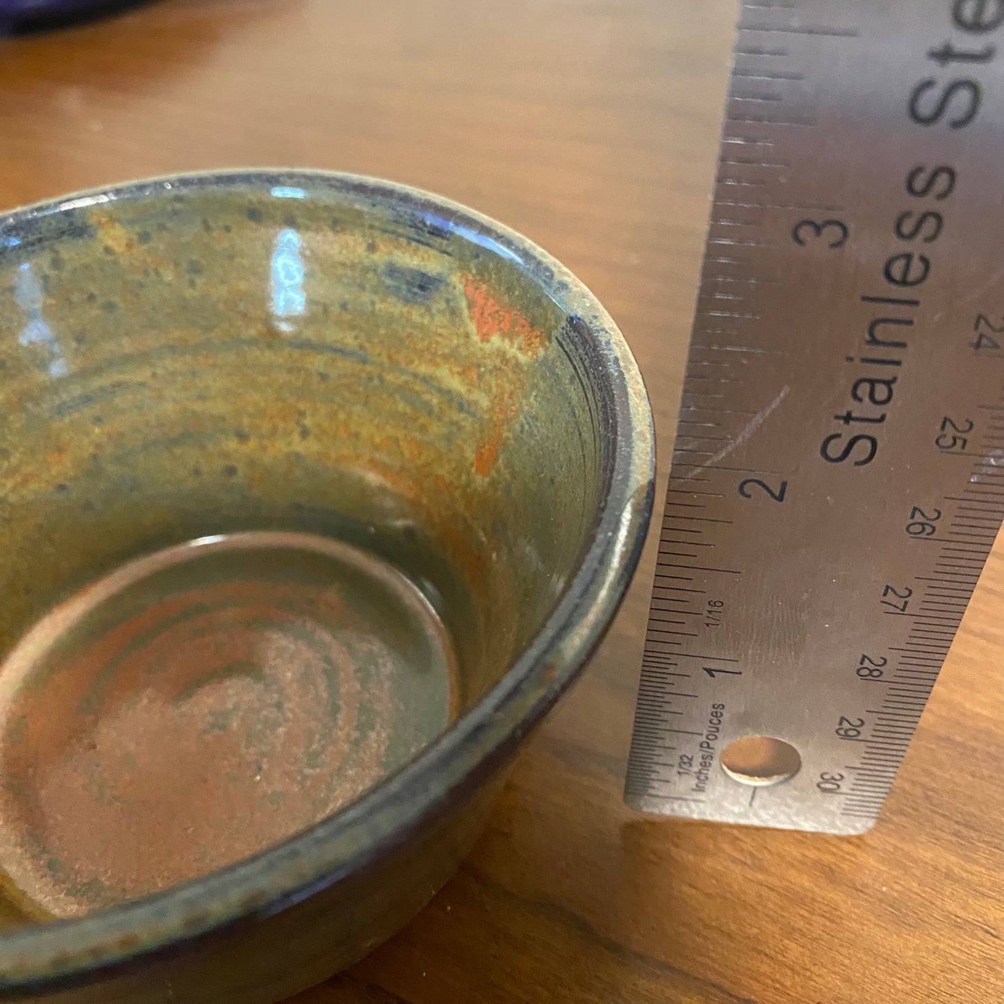 Pottery Bowl Green Blue Rust Orange Print 2"H x 4"W