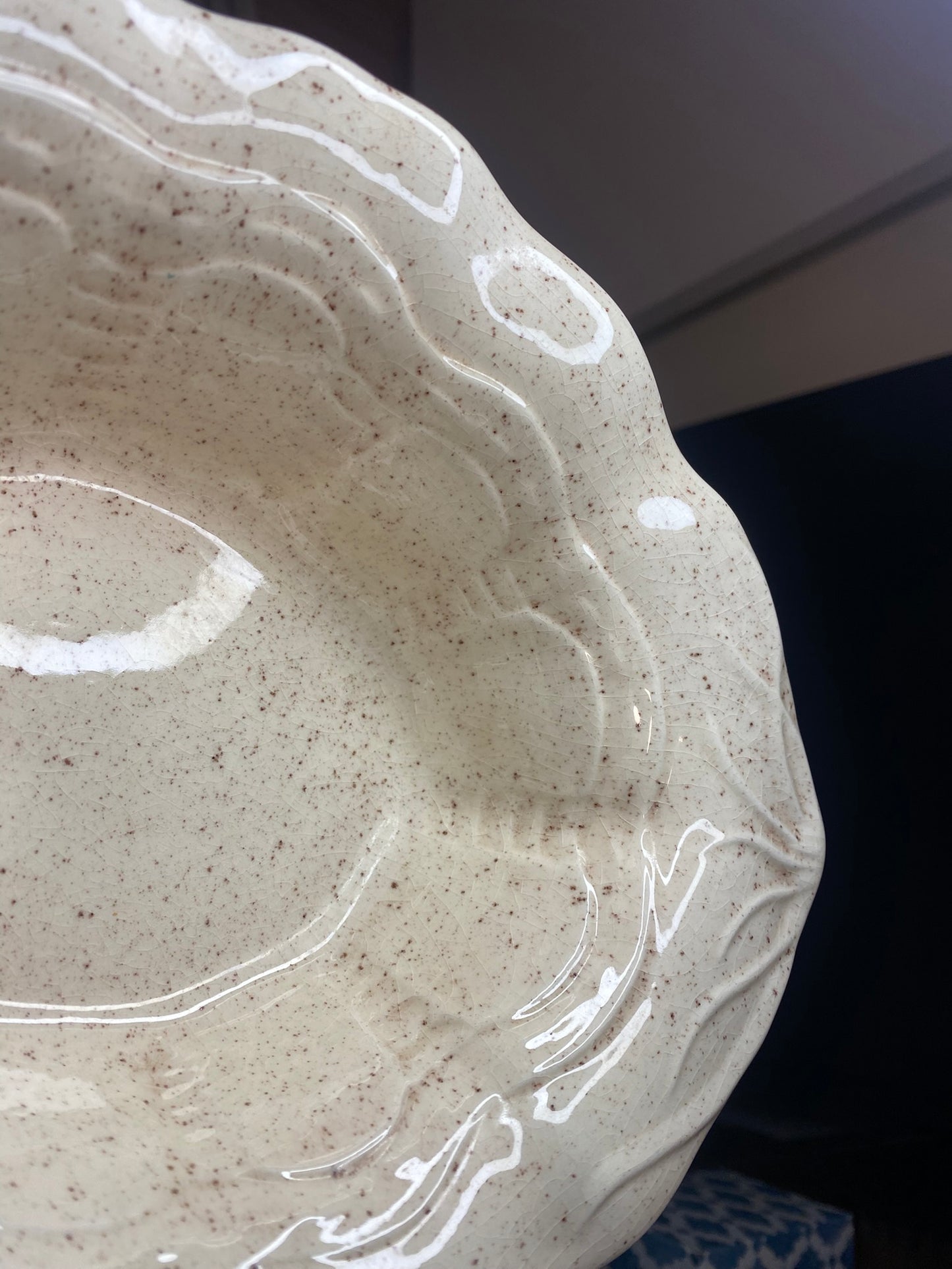 Vintage Ceramic Bowl Cream Speckled 2.5"H x 9.5"W