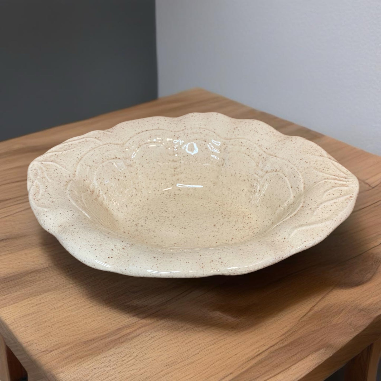 Vintage Ceramic Bowl Cream Speckled 2.5"H x 9.5"W