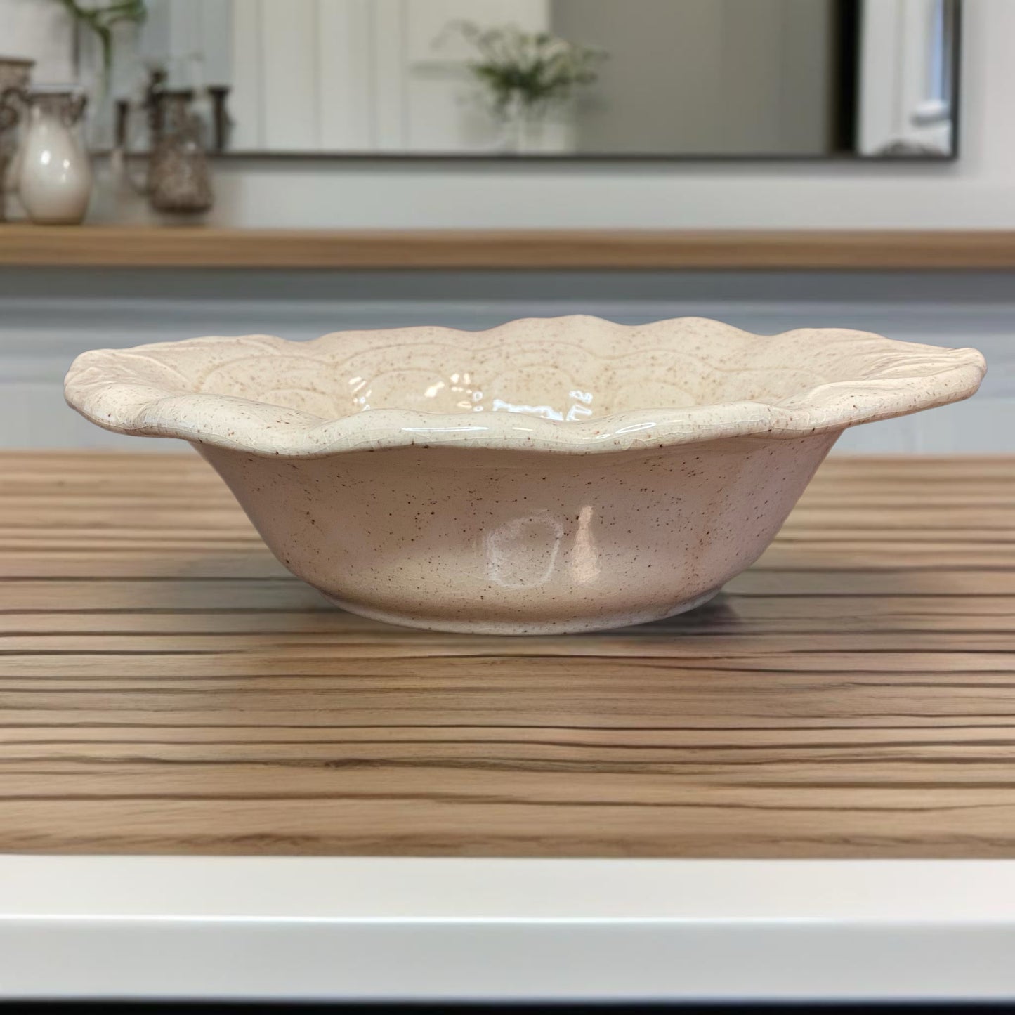 Vintage Ceramic Bowl Cream Speckled 2.5"H x 9.5"W