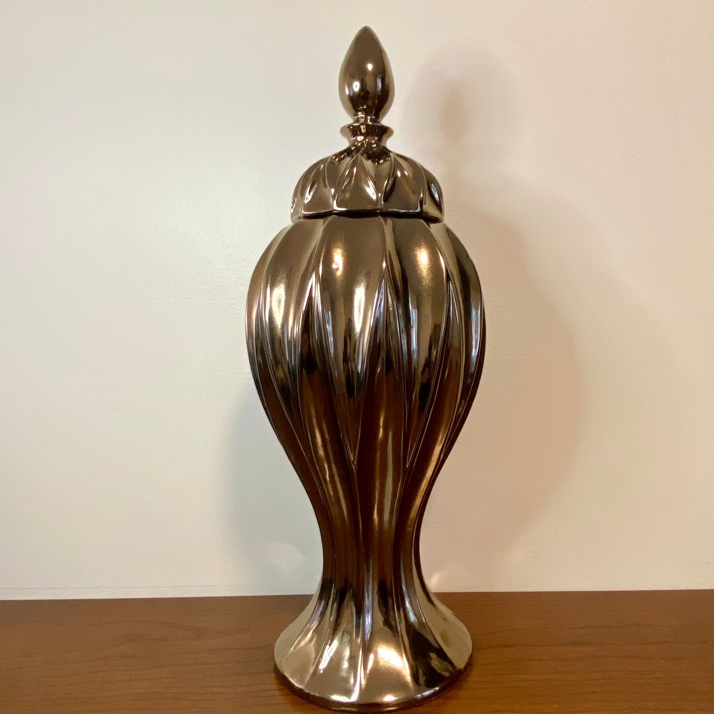 Swirl Theme Temple Jar With Lid Bronze Metallic 19"H