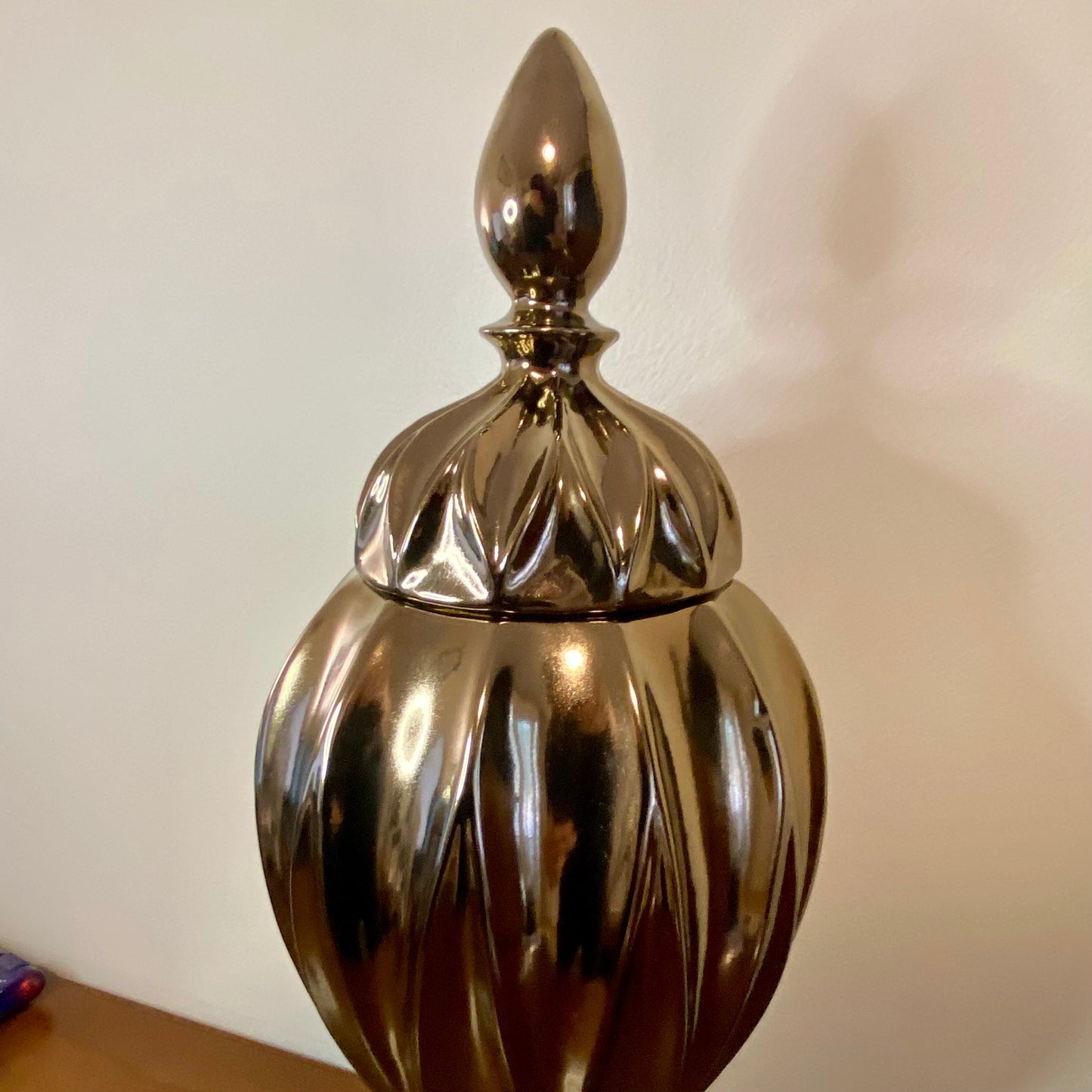 Temple Jar With Lid Bronze Metallic Swirl Design 19"H