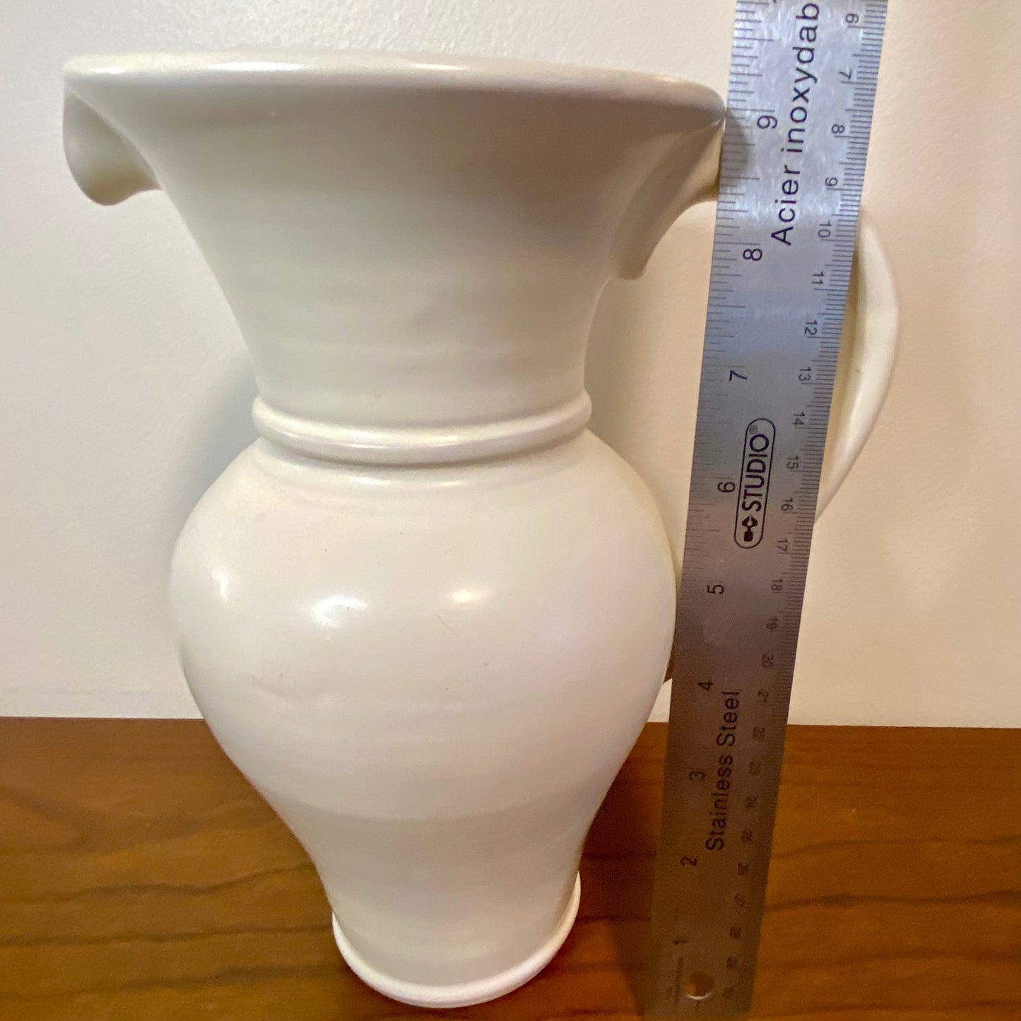 Pottery White Pitcher 5"W x 9"H
