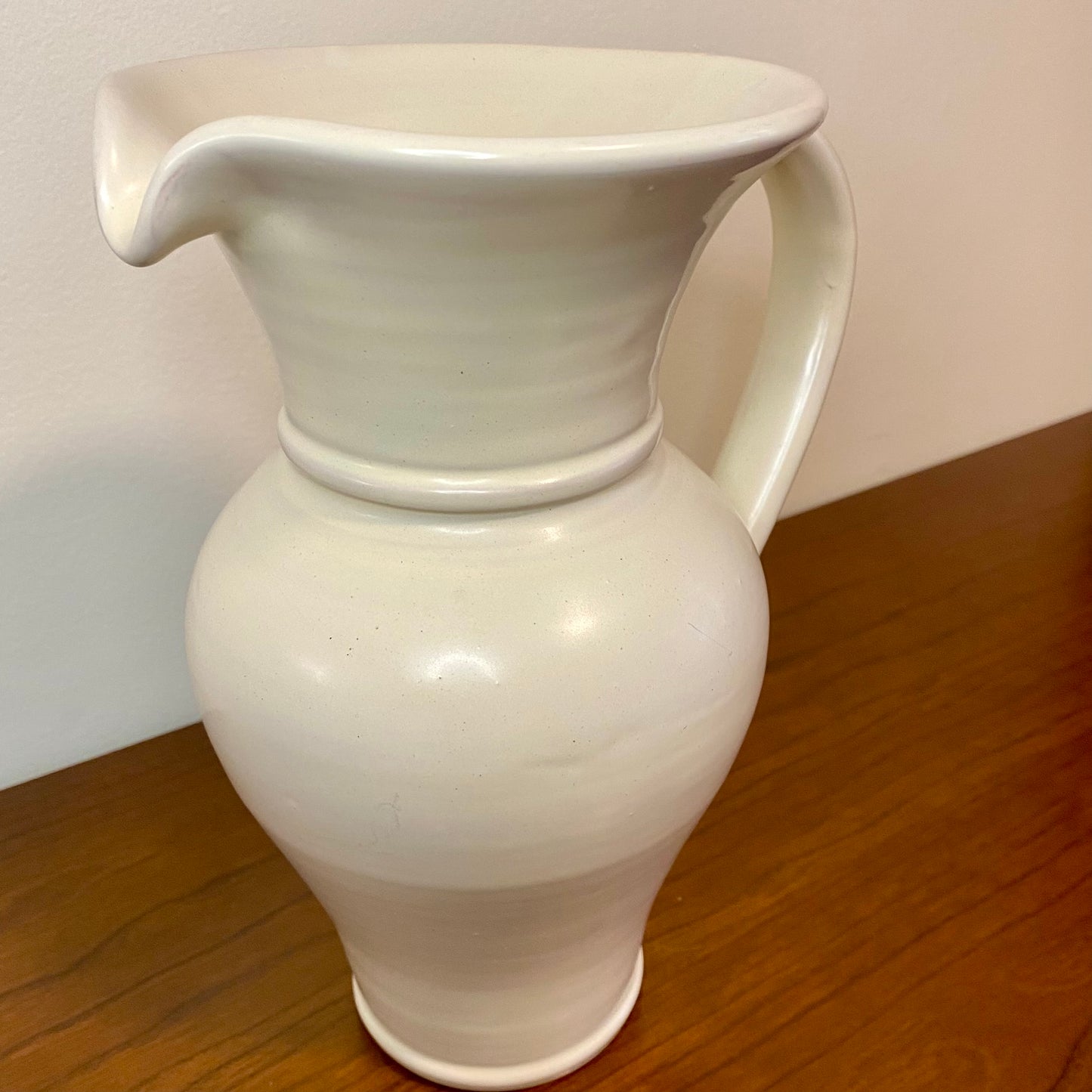 Pottery White Pitcher 5"W x 9"H