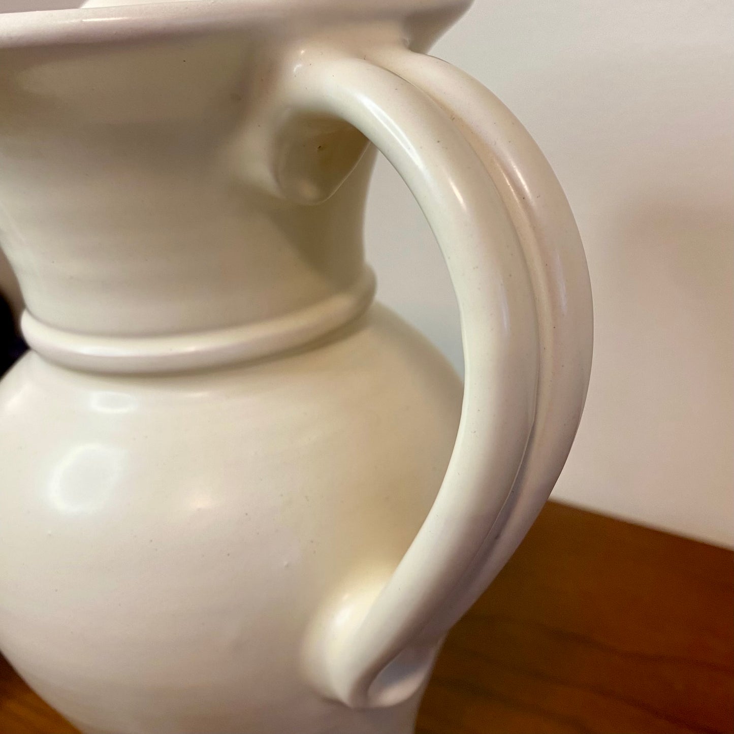 Pottery White Pitcher 5"W x 9"H