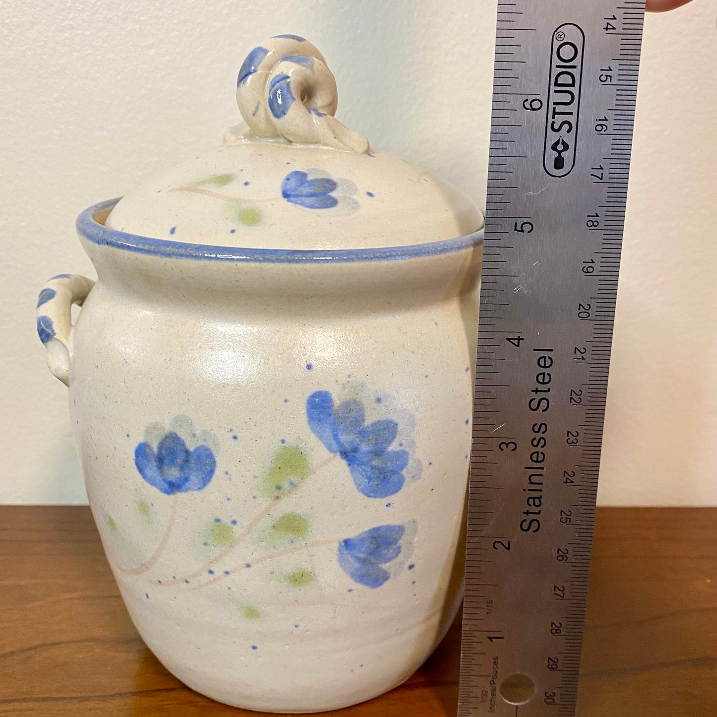 Pottery Crock Porringer With Lid Small 4"W x 5"H