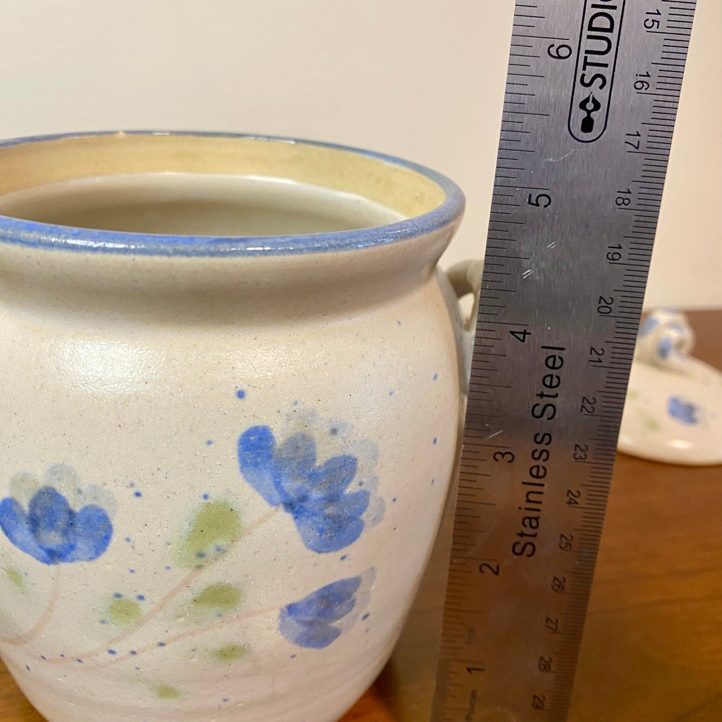 Pottery Crock Porringer With Lid Small 4"W x 5"H