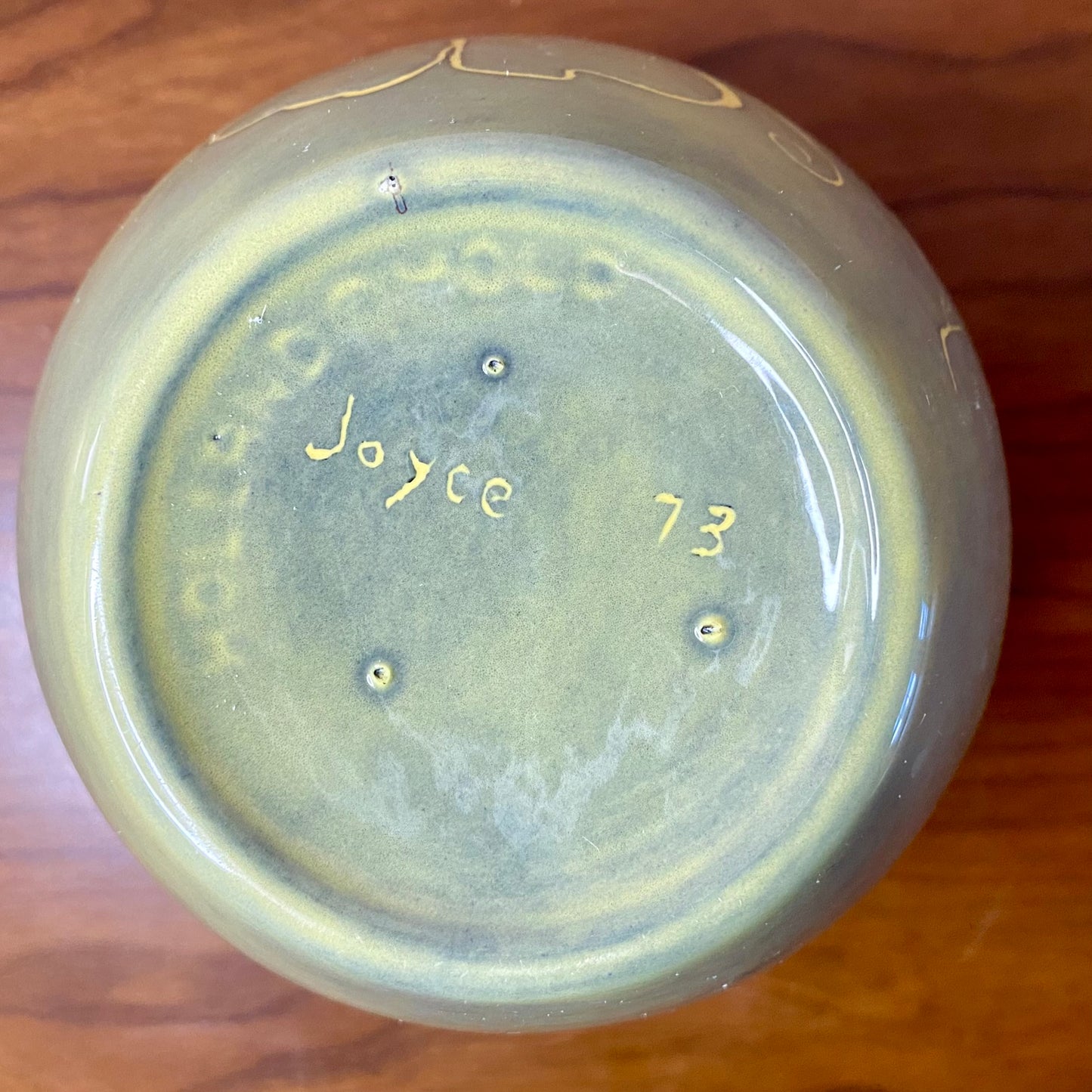 Vase Green Yellow Flower Design 2.5"W x 5"H