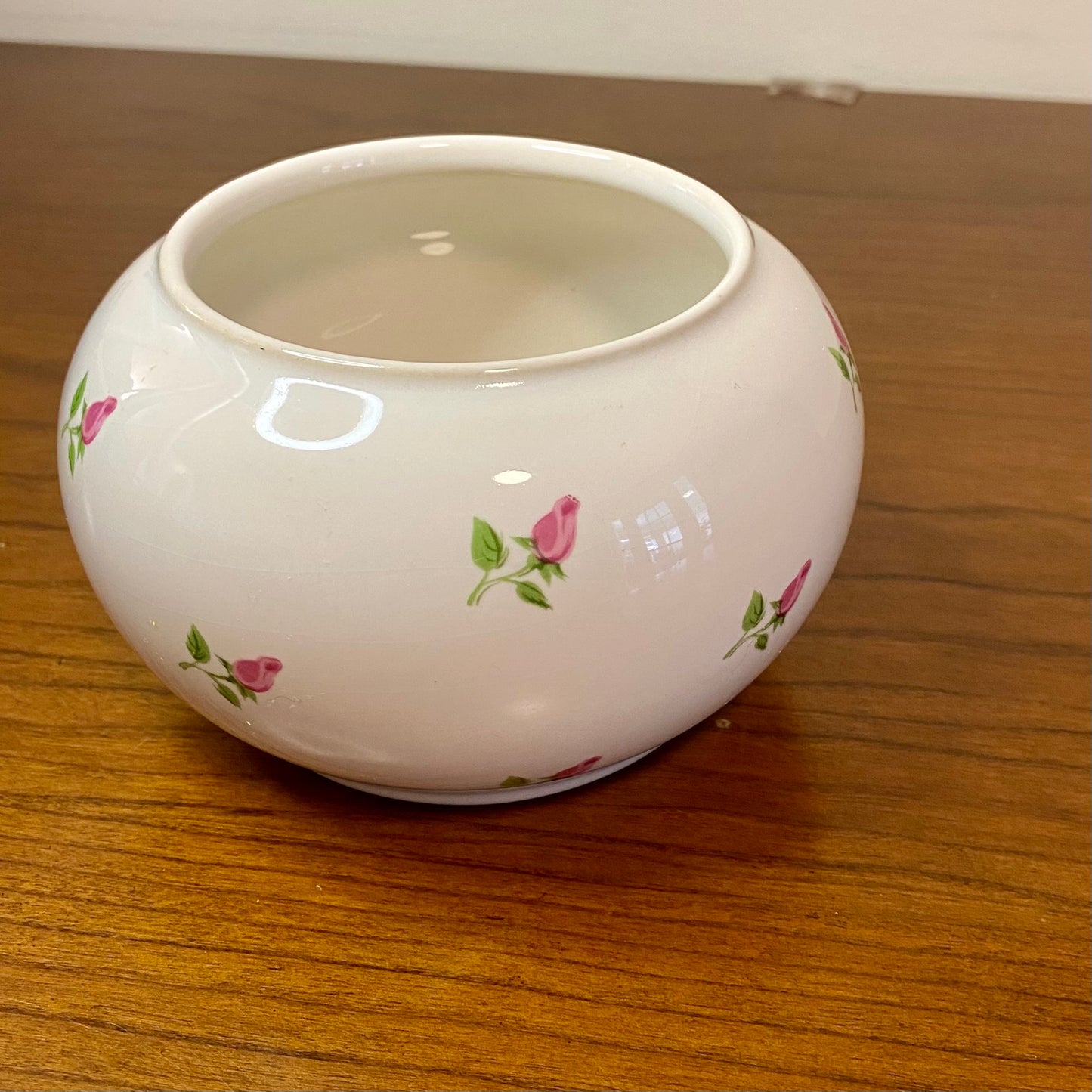 Teleflora Gift Vase Potpourri Bowl White Rose Print 3.25"W x 3"H
