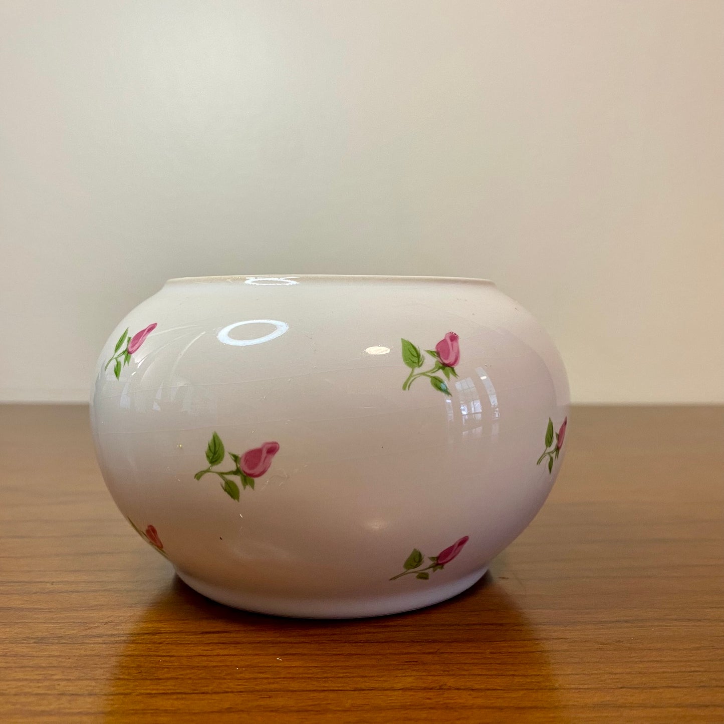 Teleflora Gift Vase Potpourri Bowl White Rose Print 3.25"W x 3"H