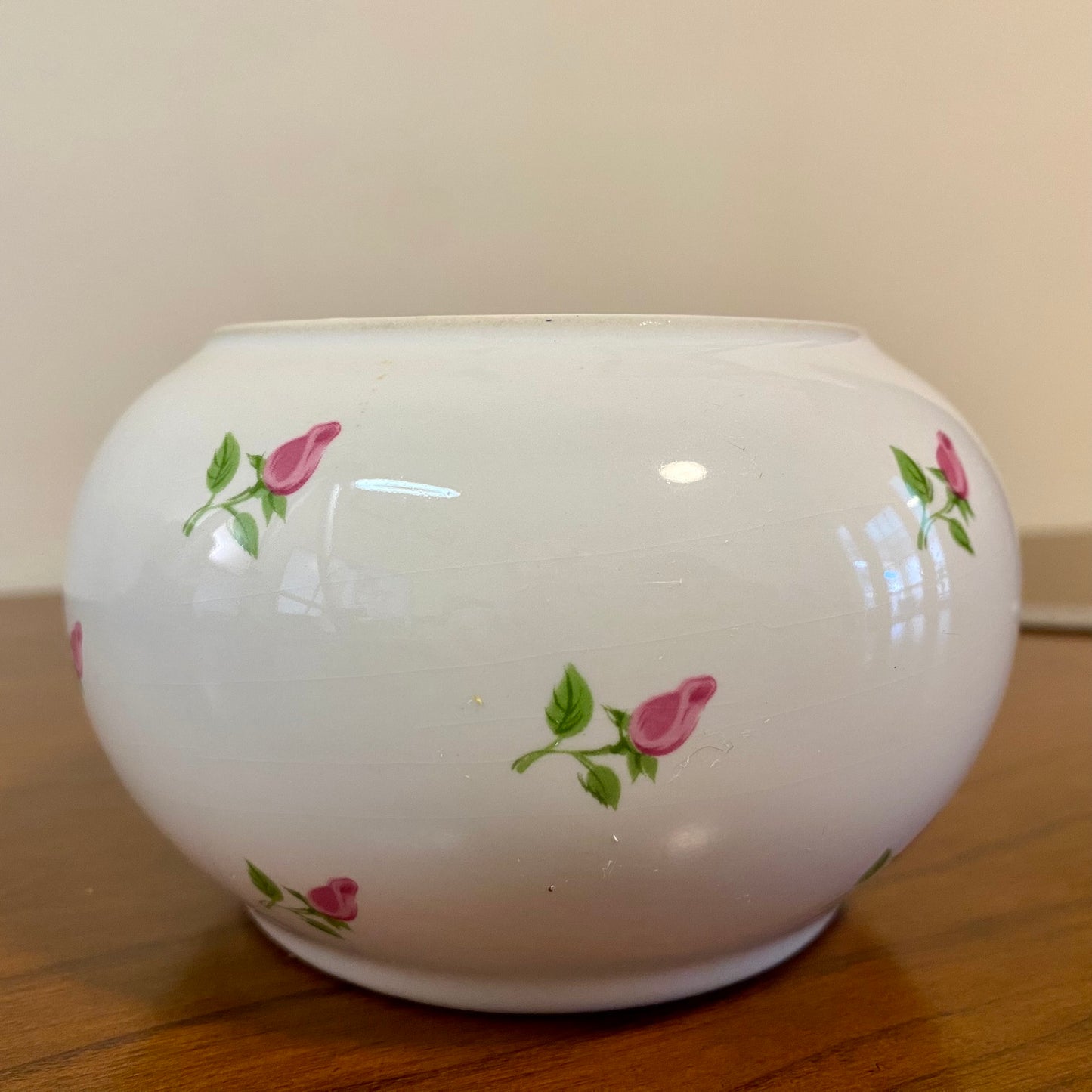 Teleflora Gift Vase Potpourri Bowl White Rose Print 3.25"W x 3"H