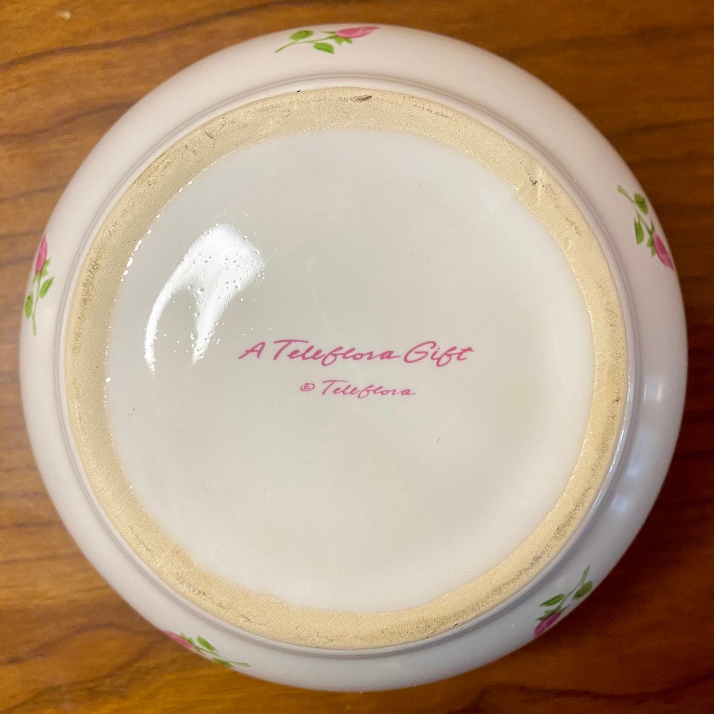 Teleflora Gift Vase Potpourri Bowl White Rose Print 3.25"W x 3"H