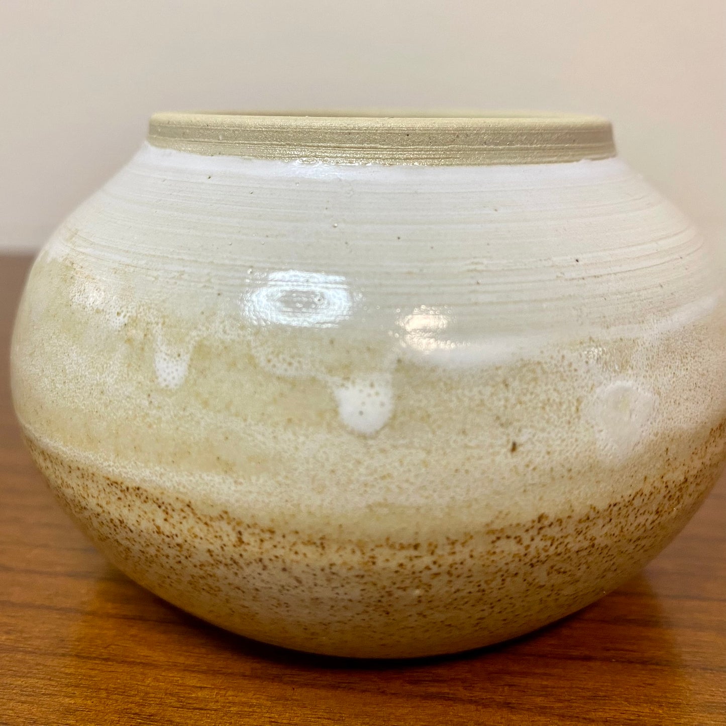 Handmade Pottery Vase Tan Beige Brown Speckle 2.25"H x 2.5"H