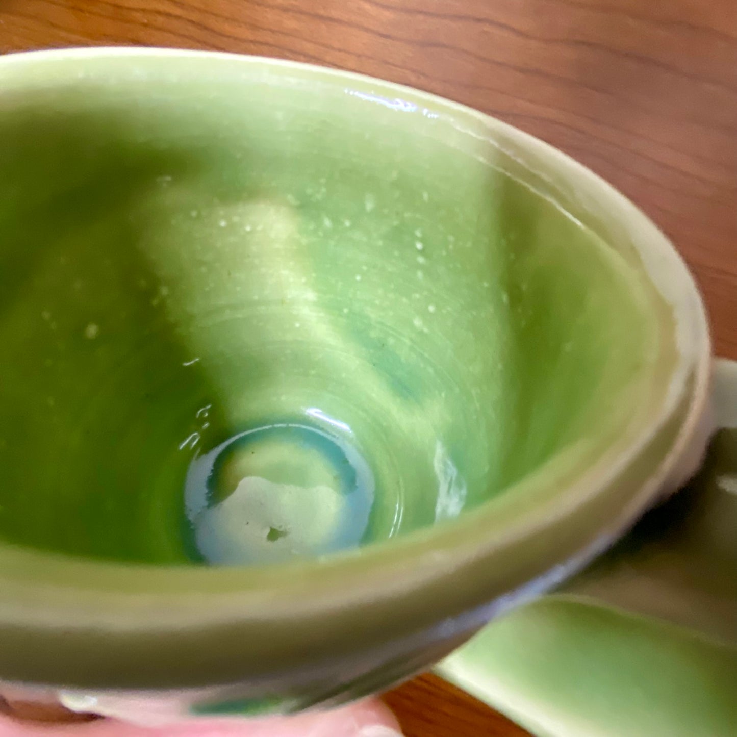 Pottery Mug Green Textured Design 3.5"W x 4"H