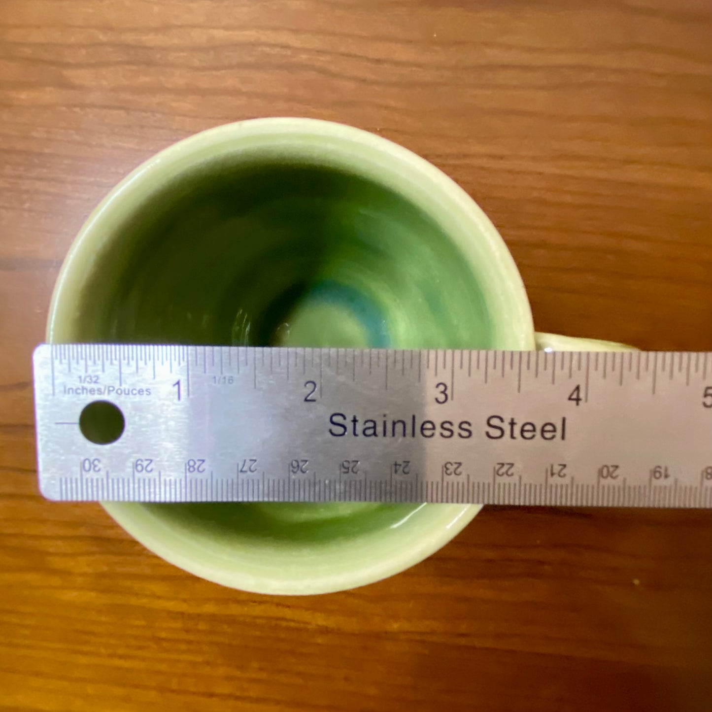 Pottery Mug Green Textured Design 3.5"W x 4"H