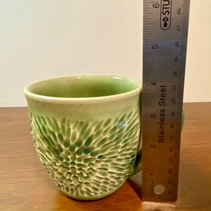 Pottery Mug Green Textured Design 3.5"W x 4"H