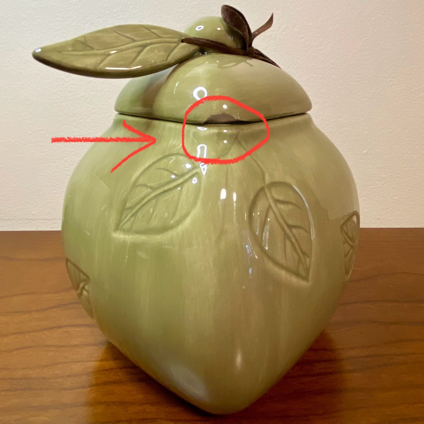Carlton "Celebrate Life's Special Joys" Jar with Lid Green Leaf Print 7"H