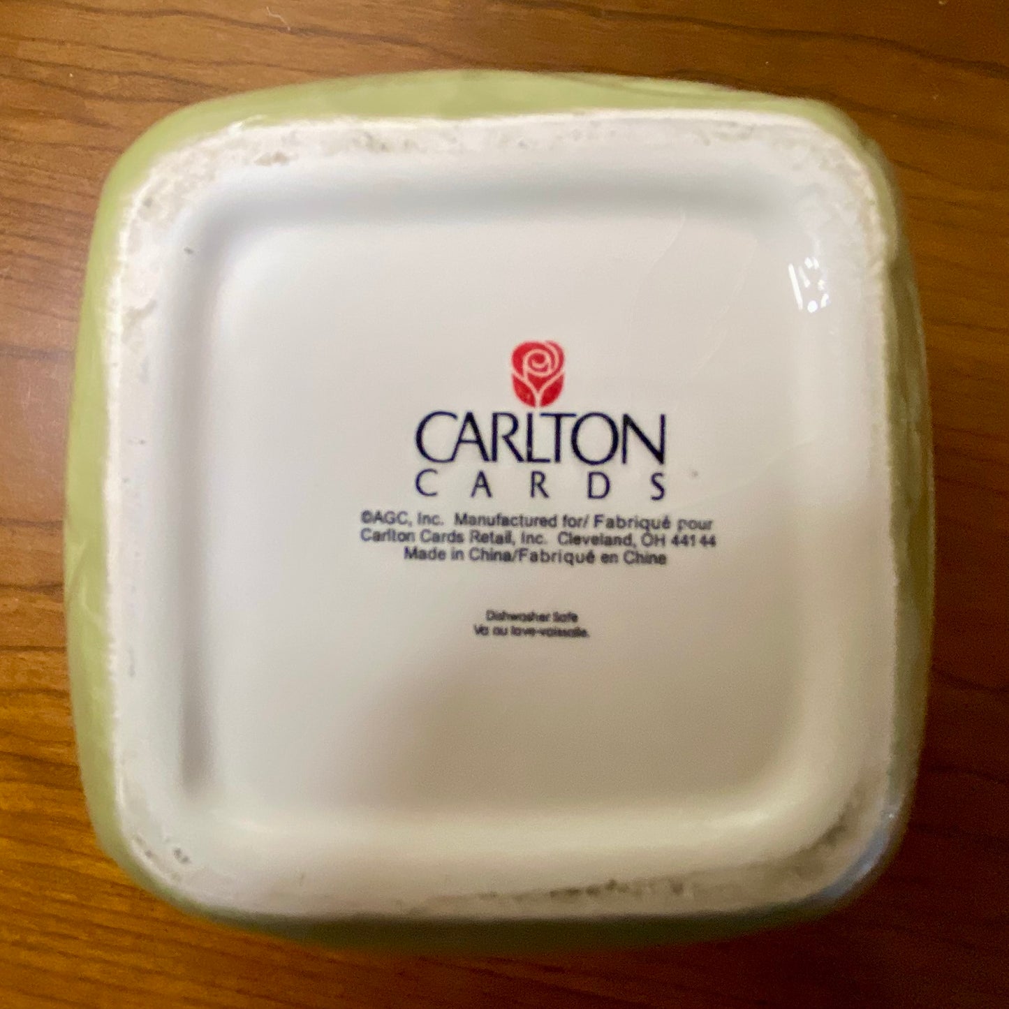 Carlton "Celebrate Life's Special Joys" Jar with Lid Green Leaf Print 7"H