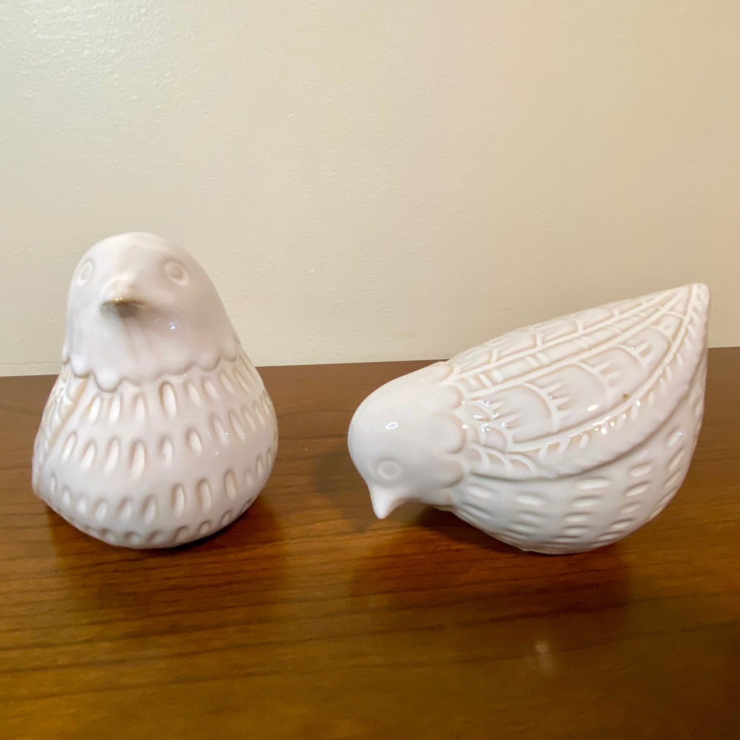 Bird Ornament Set of 2 White Cream