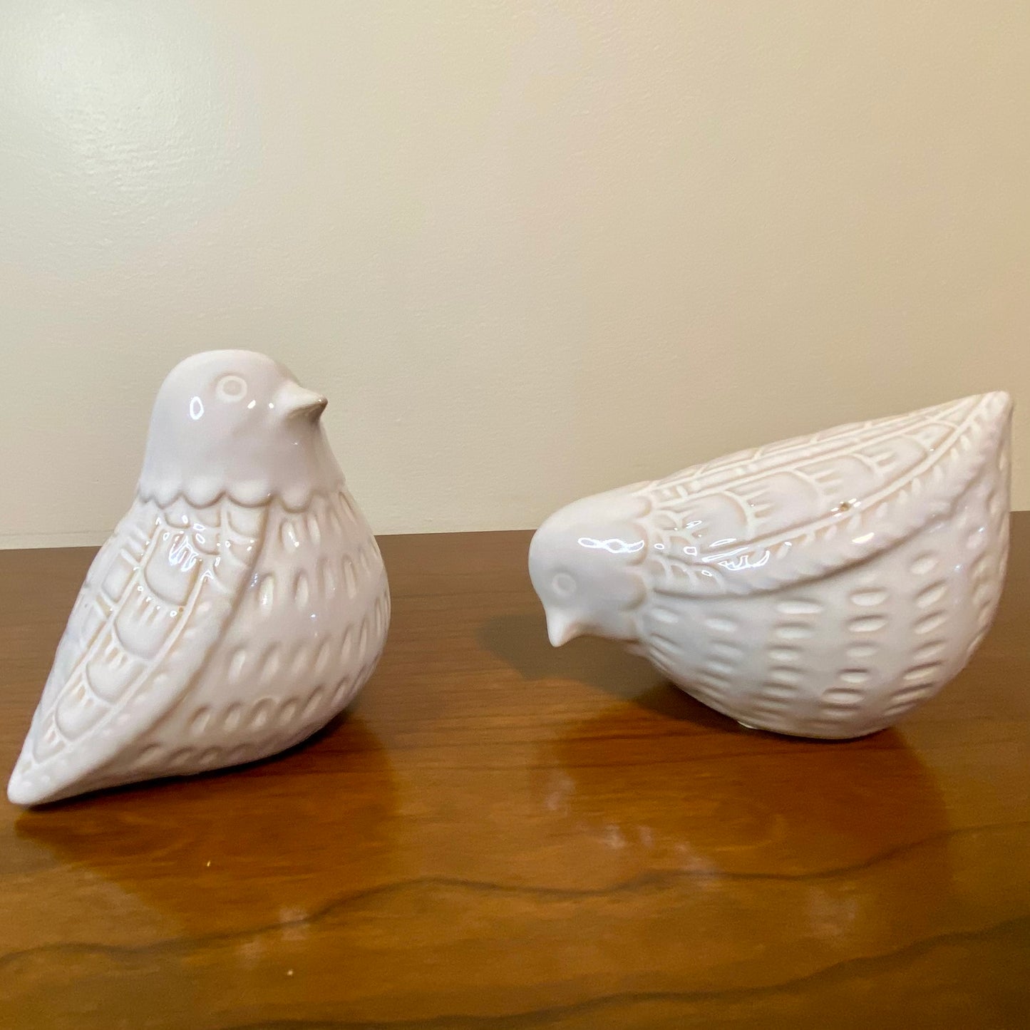 Bird Ornament Set of 2 White Cream