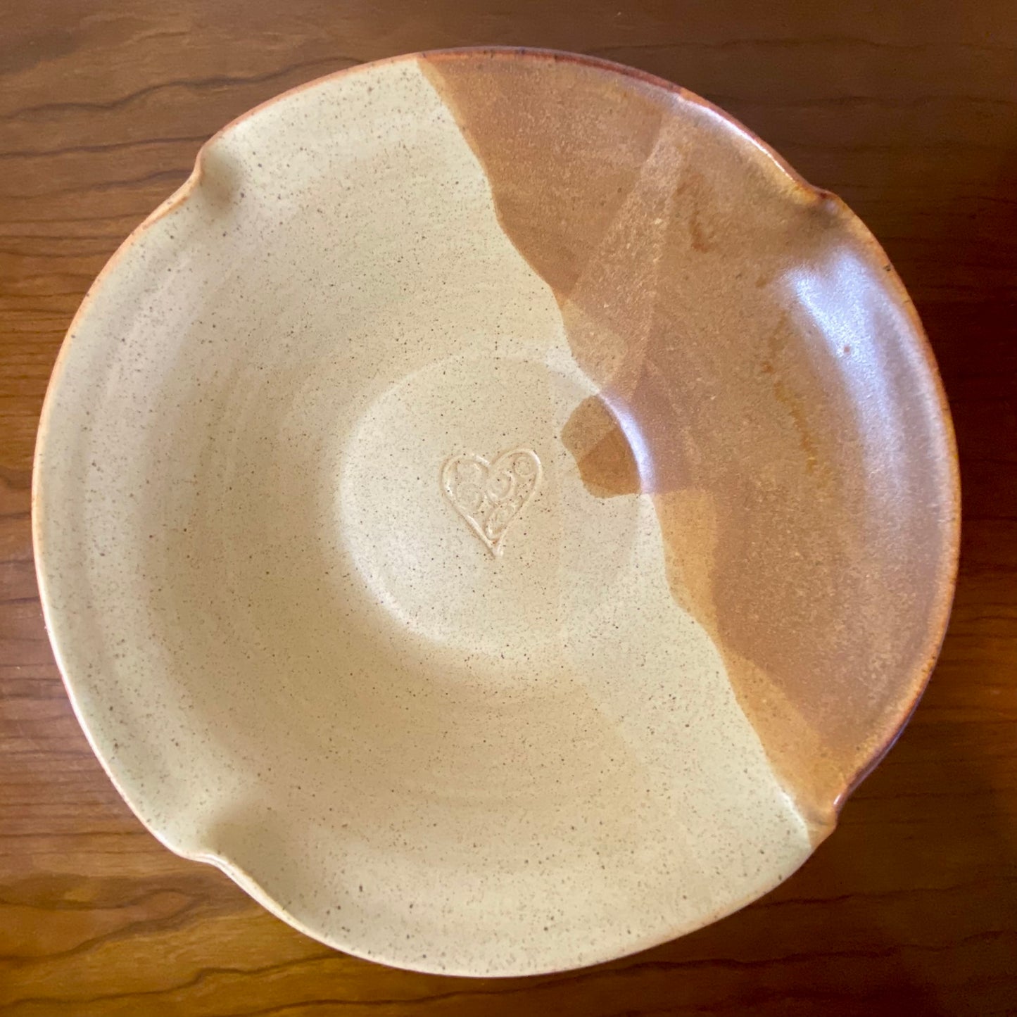 Pottery Bowl Tan Brown Waffle Edge 10"W x 4"H
