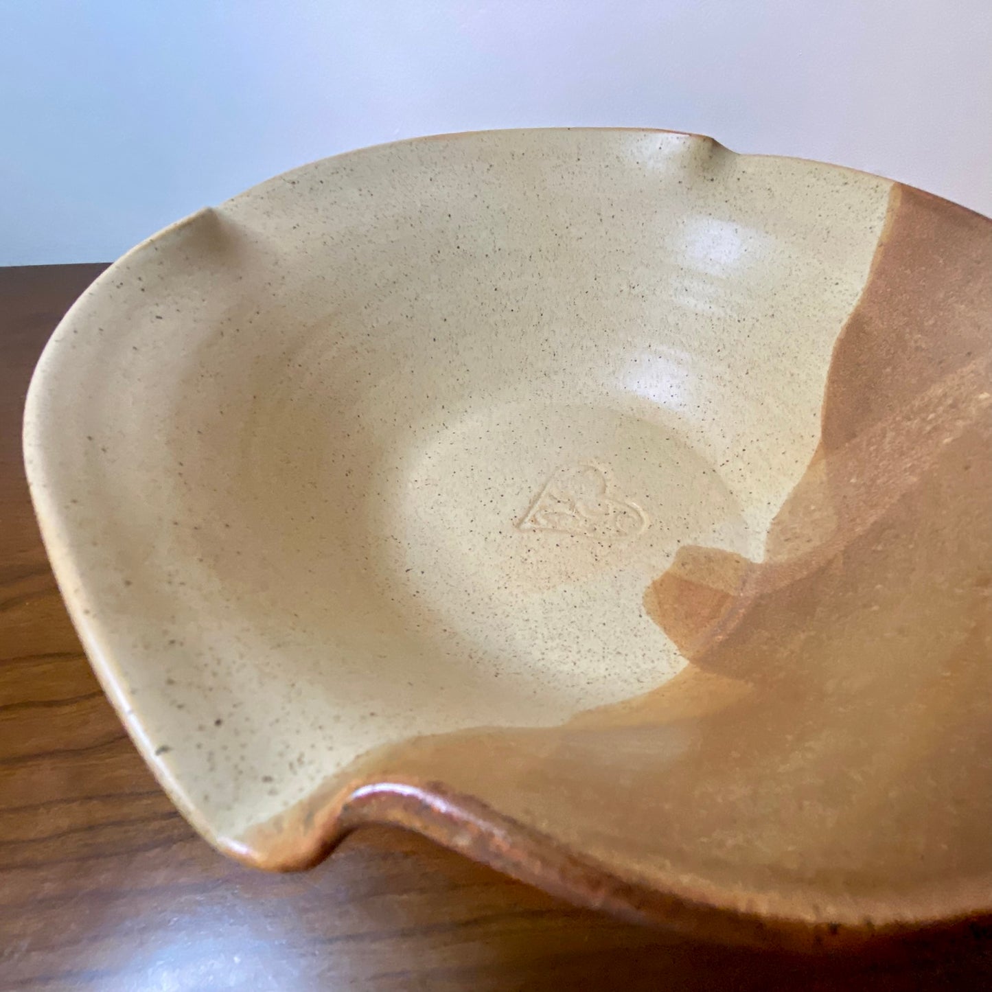 Pottery Bowl Tan Brown Waffle Edge 10"W x 4"H