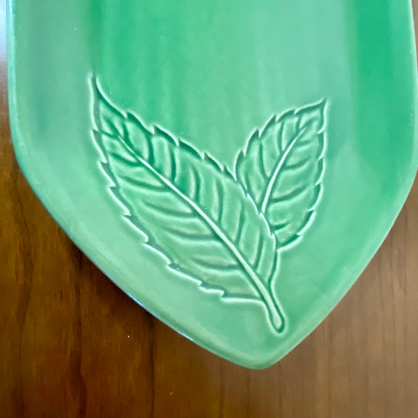 DELTA designed by Betty Singer/Cherison Oblong Green Leaf Print Ceramic Platter