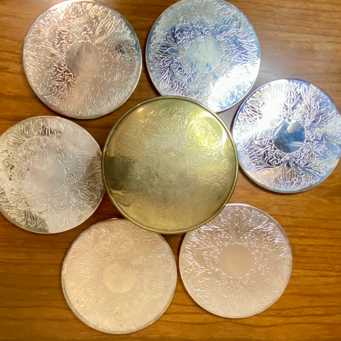 Silver Plated Coaster Set with Container With Patina 7 pieces