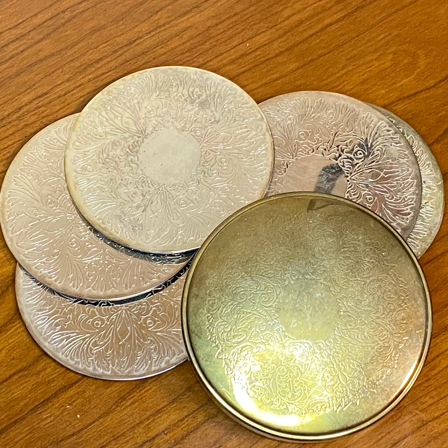 Silver Plated Coaster Set with Container With Patina 7 pieces