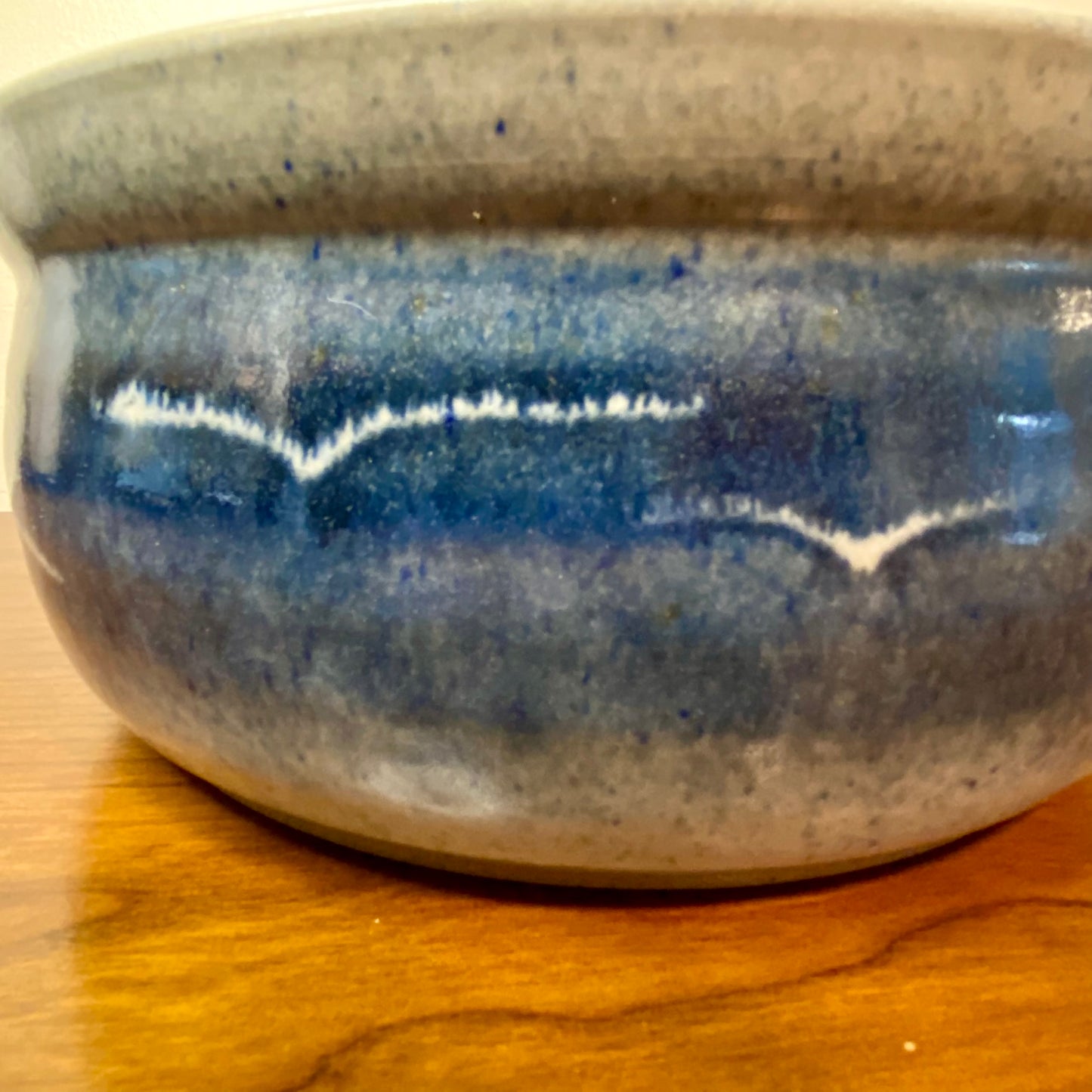 Pottery Crock Bowl Casserole With Lid Blue Sky Birds Print 9.25"W x 4"H