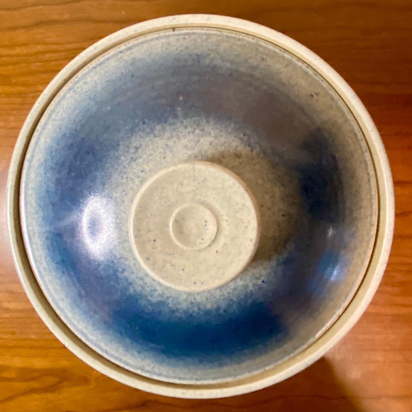 Pottery Crock Bowl Casserole With Lid Blue Sky Birds Print 9.25"W x 4"H